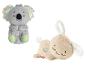 Peluche koala grise et peluche lapin beige avec des visages souriants