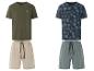 Pyjamas homme : t-shirts uni et imprimé feuilles tropicales, shorts coordonnés.