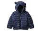 Veste matelassée bleue pour bébé avec capuche.