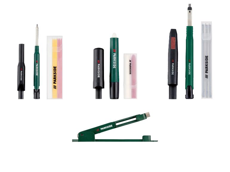 Ensemble de crayons de charpentier Parkside avec recharges et taille-crayon.