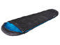 Un sac de couchage noir High Peak avec des accents bleus.