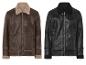 Deux blousons aviateur pour homme : marron et noir, avec col en fourrure.