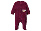 Combinaison velours bordeaux pour bébé avec imprimé ours et lapin.