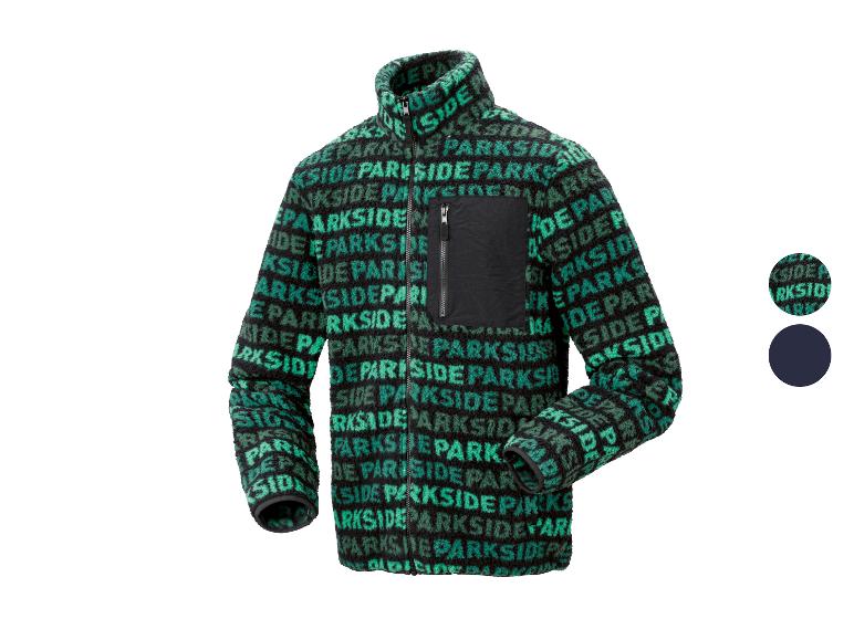 Veste polaire verte et noire à motifs avec fermeture éclair.