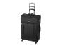 Valise noire à roulettes extensible avec poignée télescopique.
