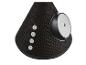 Enceinte sans fil noire avec boutons de commande et logo éclair.