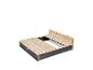 Bac à sable en bois avec base gris foncé et bancs en bois clair convertibles en couvercle.
