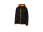 Une veste softshell noire avec des détails orange d'une marque inconnue.