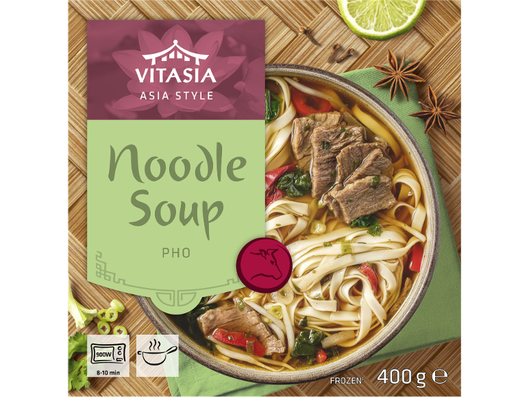 Soupe de nouilles asiatique congelée au bœuf, 400 g