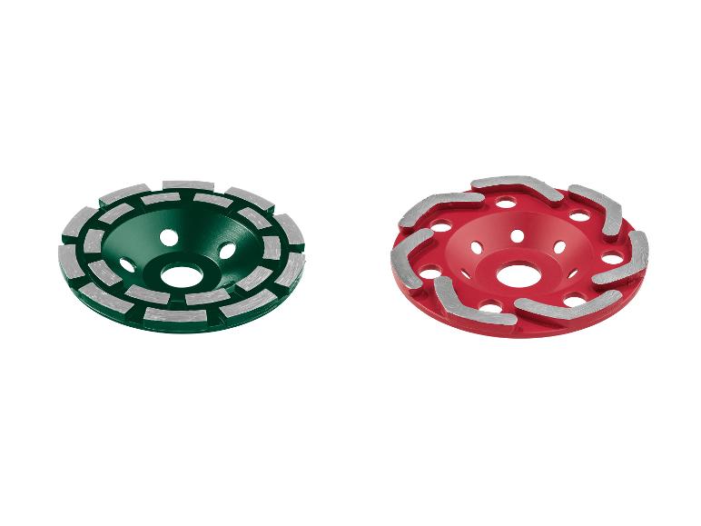 Deux disques diamantés pour le ponçage, un vert et un rouge.