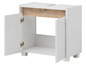 Une armoire de salle de bain blanche avec deux portes.