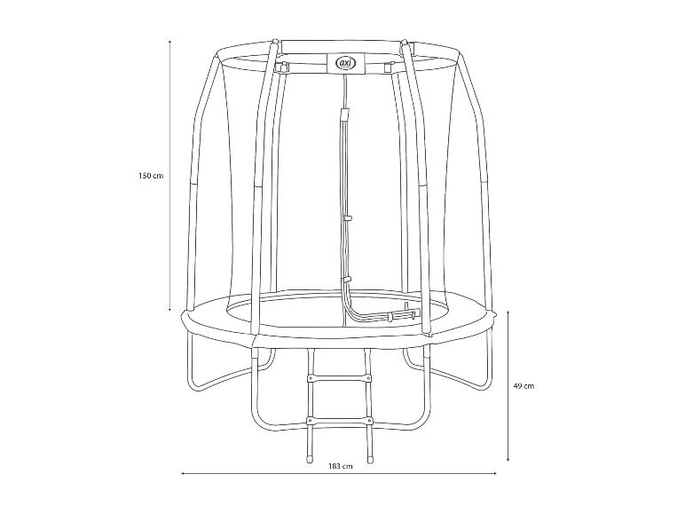 Trampoline rond avec filet de sécurité et échelle, mesurant 183 cm de large et 150 cm de haut.