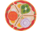 Pizza jouet en bois avec tomate, poivron et oignon