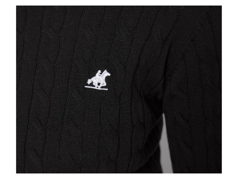 Pull noir en maille torsadée avec logo cheval brodé