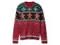 Pull de Noël avec des bonhommes en pain d'épices et des flocons de neige en rouge, vert et noir.