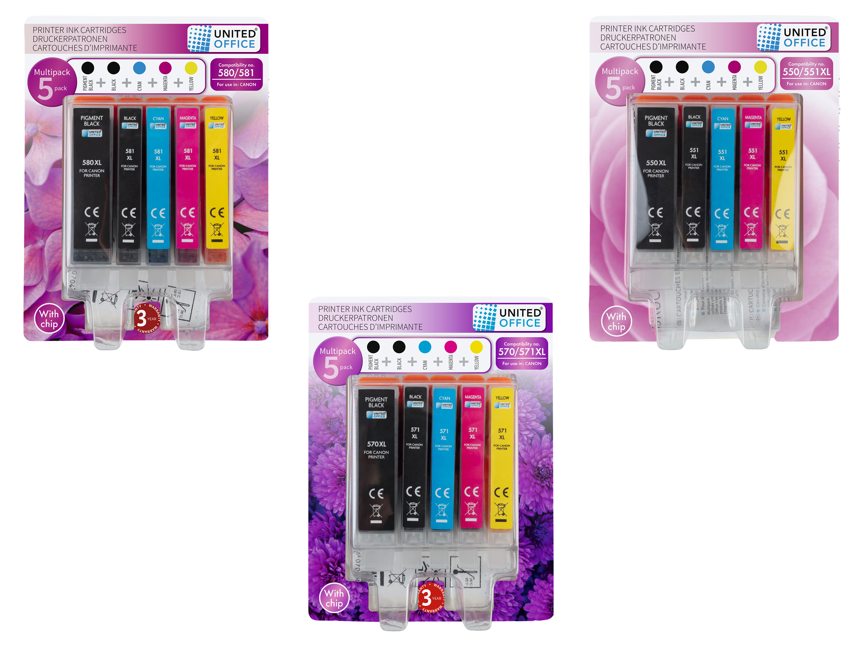 UNITED OFFICE® Cartouches d'impression, 5 pièces, Canon