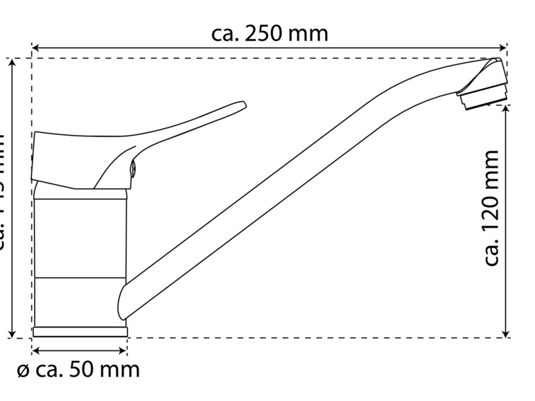 Un croquis d'un robinet de cuisine avec un bec extractible.