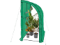 Serre portable verte avec diverses plantes en pot.