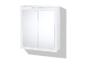 Une armoire de salle de bain blanche avec deux portes miroir.