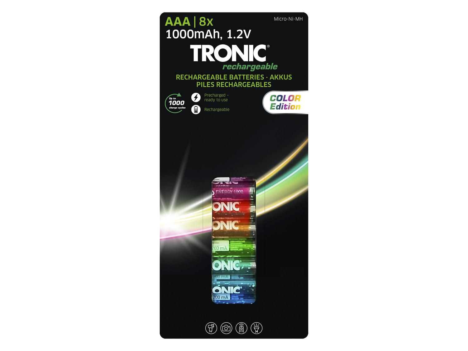 TRONIC® Lot de 8 piles rechargeables AA ou AAA, 1,2 V