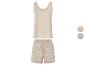 Pyjama haut et bas : débardeur beige et short rayé.
