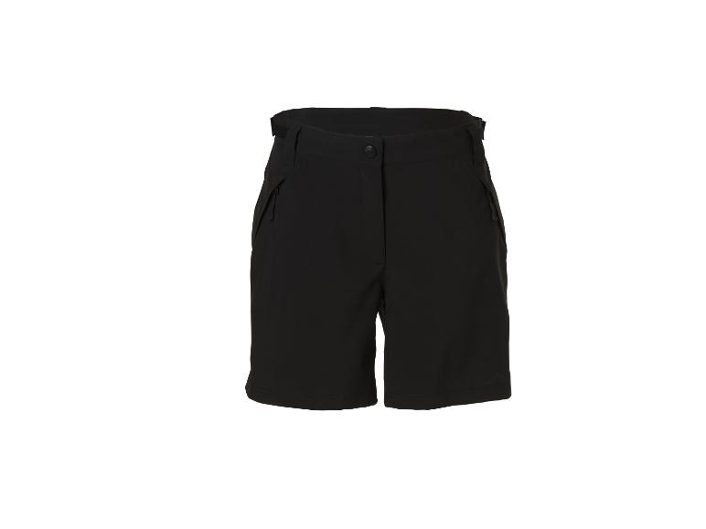 Shorts de sport noirs pour femme avec poches zippées et taille ajustable.