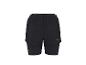 Short de sport noir 2 en 1 pour homme avec ceinture verte.