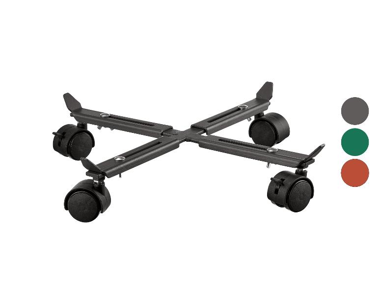 Piédestal roulant noir ajustable avec quatre roues et échantillons de couleurs.