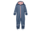 Combinaison bleue pour enfant avec capuche rose.