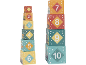 Blocs empilables colorés avec les chiffres de 1 à 10 et un thème de véhicules.