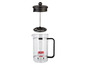 Presse à café Bodum avec carafe en verre et couvercle noir.