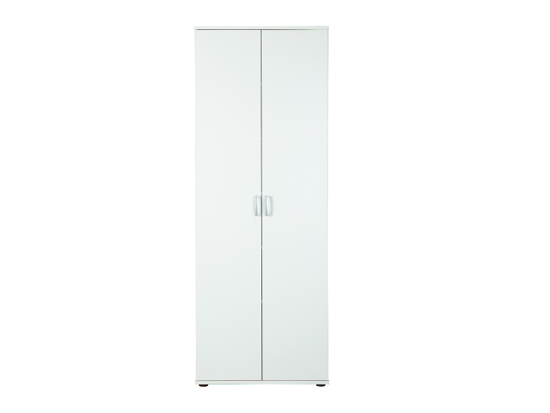 Armoire blanche à deux portes, style minimaliste.
