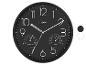 Horloge murale noire avec thermomètre et hygromètre intégrés, grands chiffres blancs.