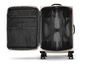 Une valise Topmove beige avec des roulettes, ouverte