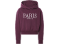 Sweat à capuche bordeaux avec le texte blanc 'PARIS AMOUR CLUB'.
