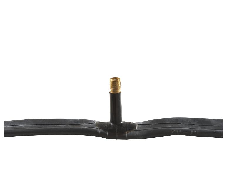 Chambre à air de vélo avec valve Presta, section visible avec l'inscription « 70-11 ».