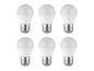 Six ampoules LED blanches sur un fond blanc.
