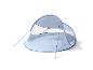 Abri de plage pop-up bleu clair avec bordure bleu foncé et haubans