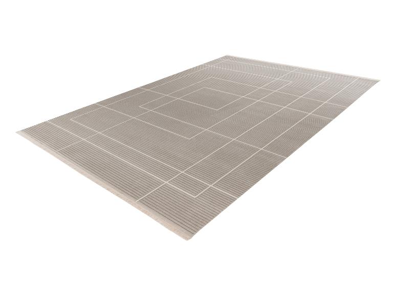 Tapis rectangulaire gris clair avec motif géométrique de rayures et de carrés