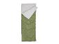Sac de couchage vert olive avec doublure beige.