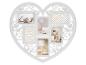Cadre photo multiple blanc en forme de cœur avec découpes décoratives et diverses scènes d'intérieur.