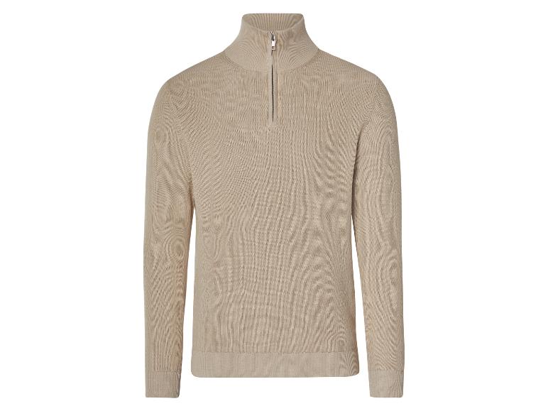 Pull beige à col montant et fermeture éclair pour homme.