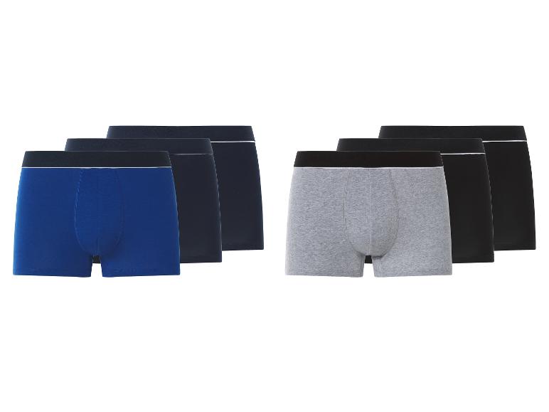 Boxers pour hommes en bleu, bleu marine, gris et noir, disposés en deux lots de trois