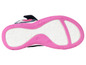 Sandales noires avec semelle rose et motif papillon.