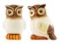 Deux figurines de chouettes en céramique de style rustique.
