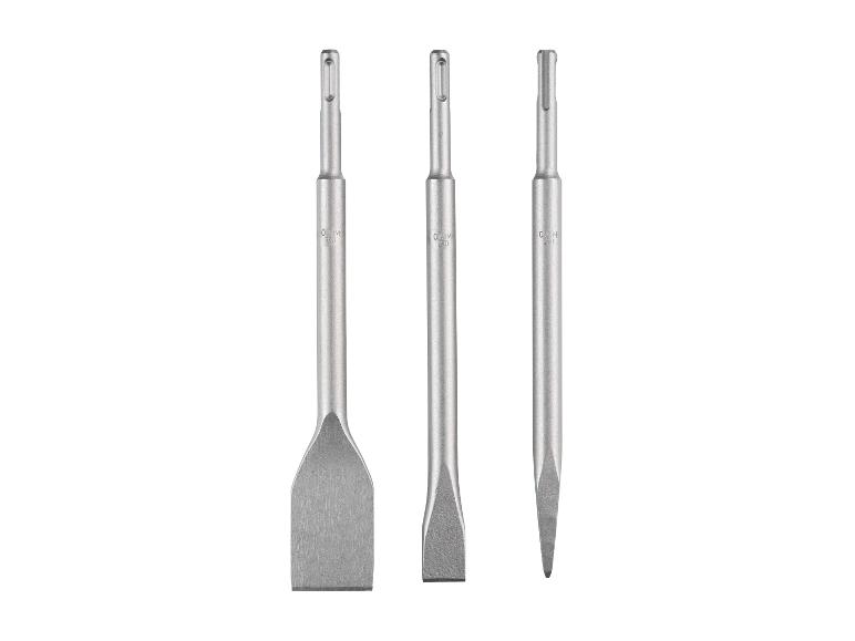 Trois burins SDS-plus: plat, plat large et pointu.