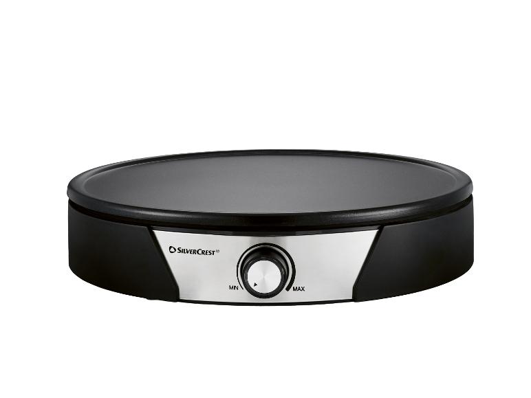 Crêpière électrique SilverCrest avec surface de cuisson antiadhésive noire et bouton de commande argenté