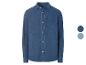 Chemise en jean bleu foncé, coupe classique.