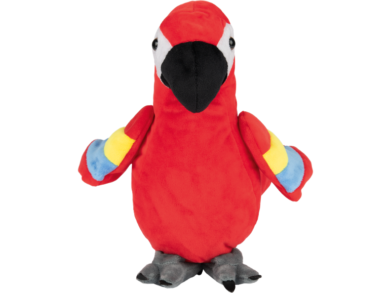 Perroquet en peluche rouge, jaune et bleu