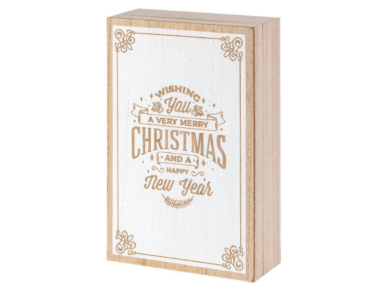 Décoration de Noël en bois avec le texte « Wishing You A Very Merry Christmas And A Happy New Year ».